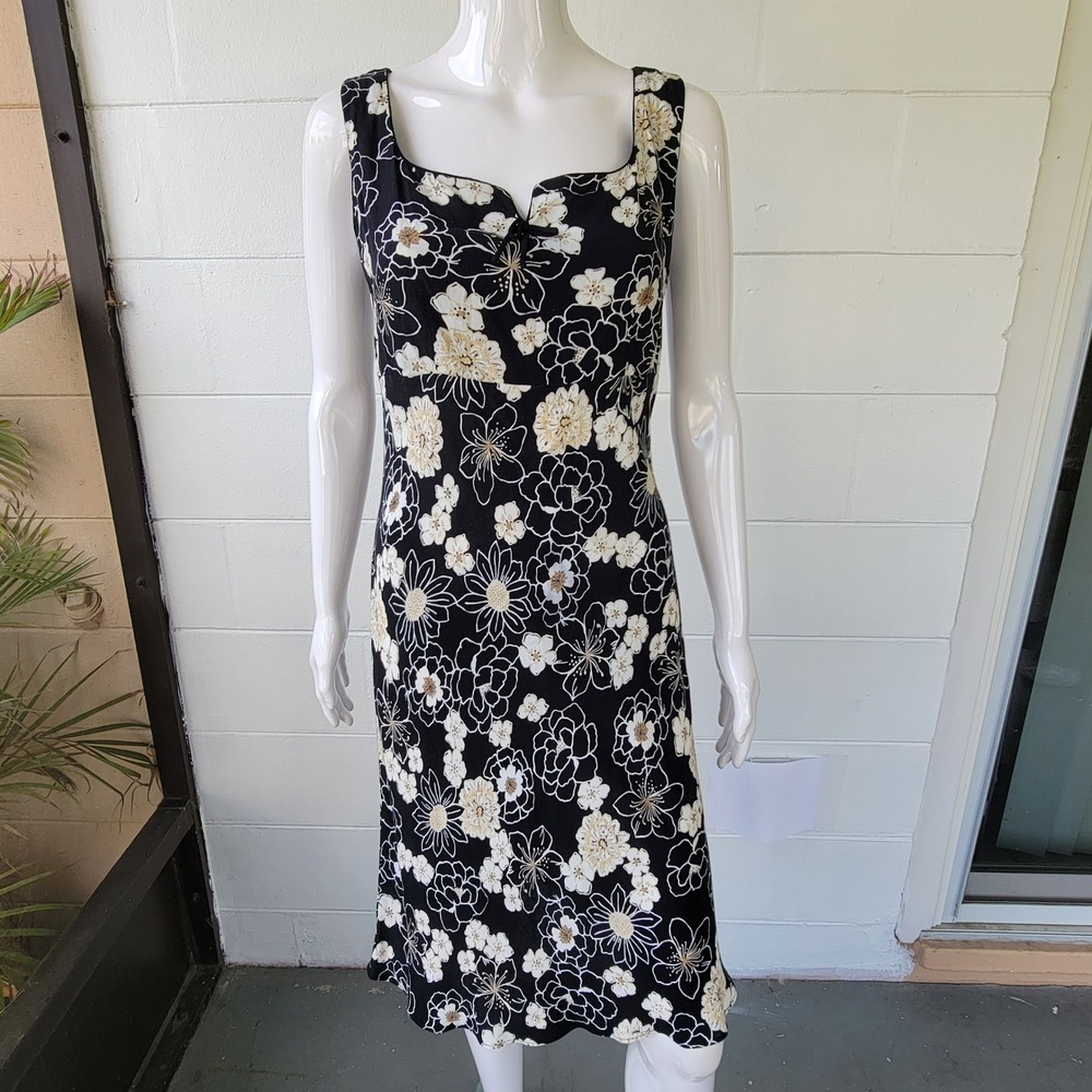 Ann Taylor LOFT Sheath Dress Black Floral Women's 4 Cottagecore Romantic Summer